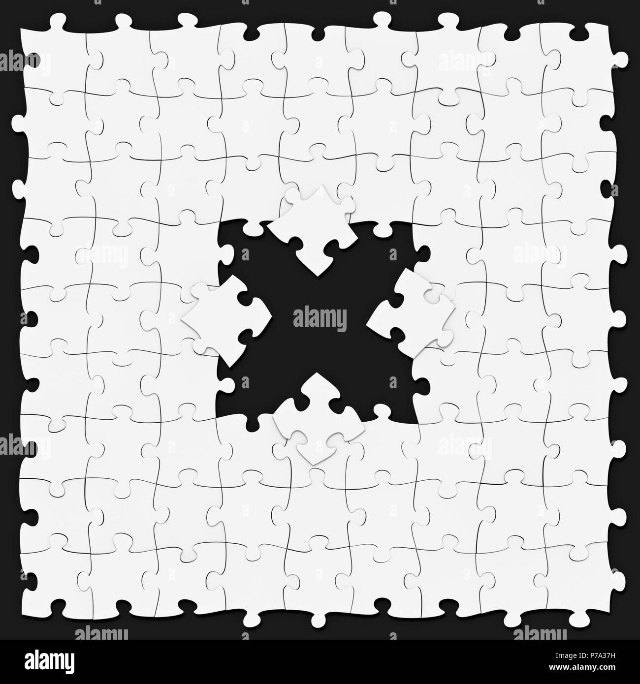 Jigsaw Puzzles zusammengesetzt wie mathematische Operation Symbol der Multiplikation oder Kreuz auf dunklem Hintergrund, Puzzle Board kann nahtlos angeschlossen Alon Stockfoto