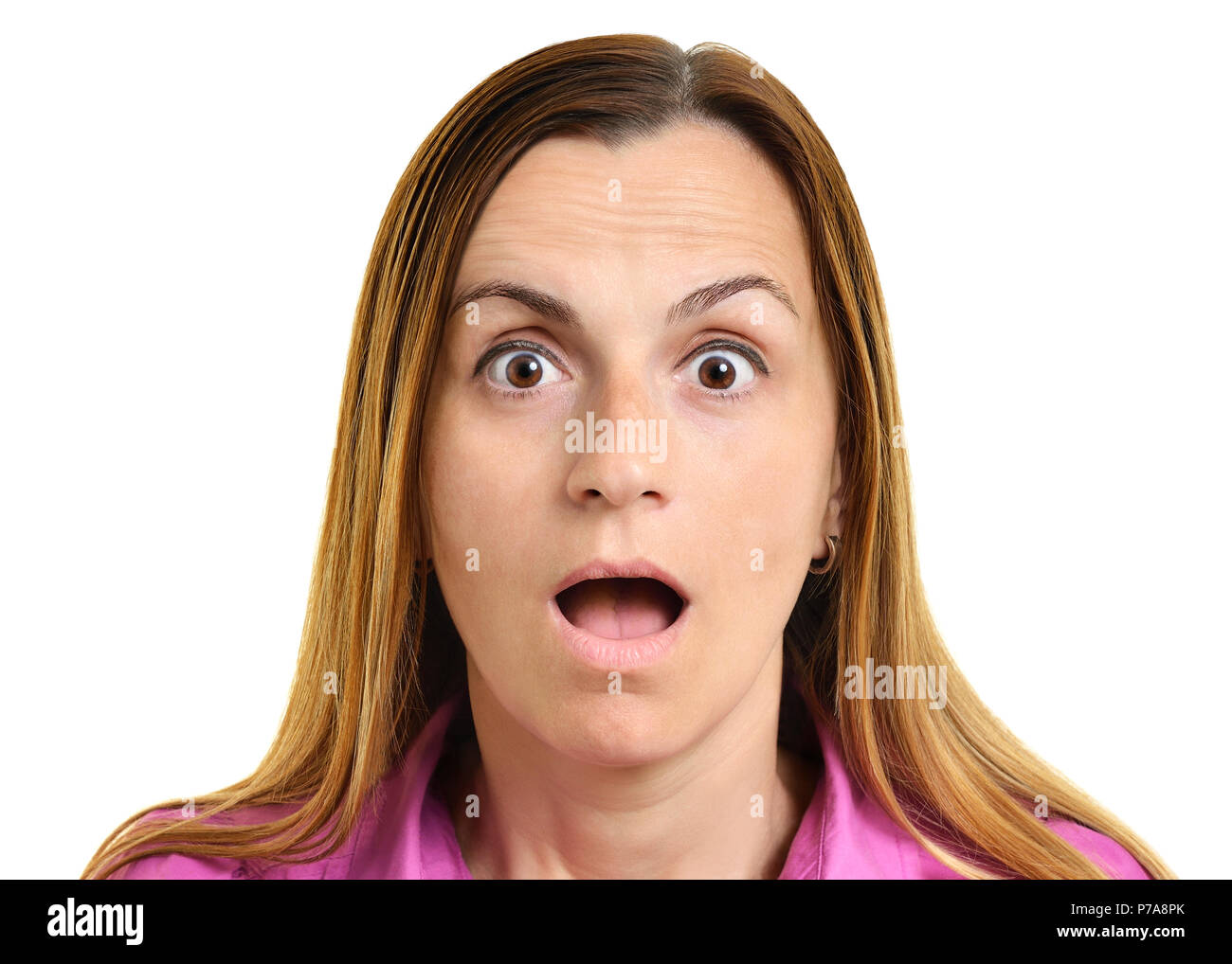 Ausdruck auf einem womans Gesicht, schneiden Sie schockiert Stockfoto