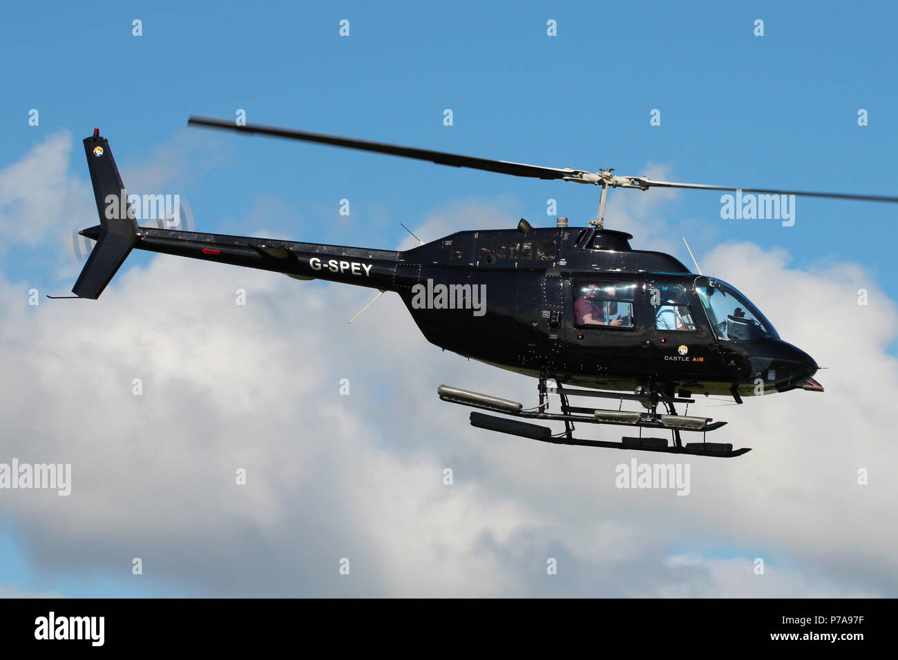 G-SPEY, ein Agusta-Bell 206B JetRanger II Hubschrauber durch Castle Air betrieben, am Internationalen Flughafen Prestwick, Ayrshire. Stockfoto