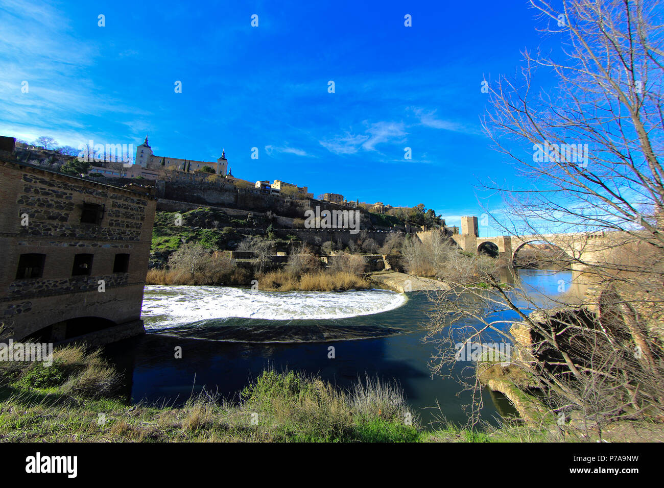Puente de Alcantara, Atcantara Brücke über den Fluss Tejo, Toledo, Spanien Stockfoto
