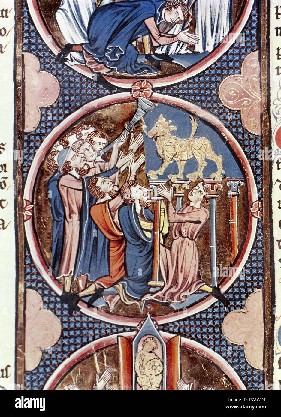 Alten Testament. Die Israeliten während Mose "s keine Anbetung des Götzen des goldenen Kalbes. Miniatur von Saint Louis. 13. Jahrhundert. Stockfoto