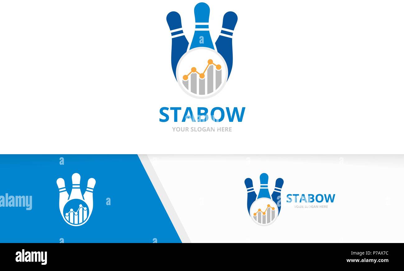 Vektor Bowling und Grafik logo Kombination. Spiel und Diagramm Symbol oder Icon. Einzigartige kegling und Grafik logo Design Template. Stock Vektor