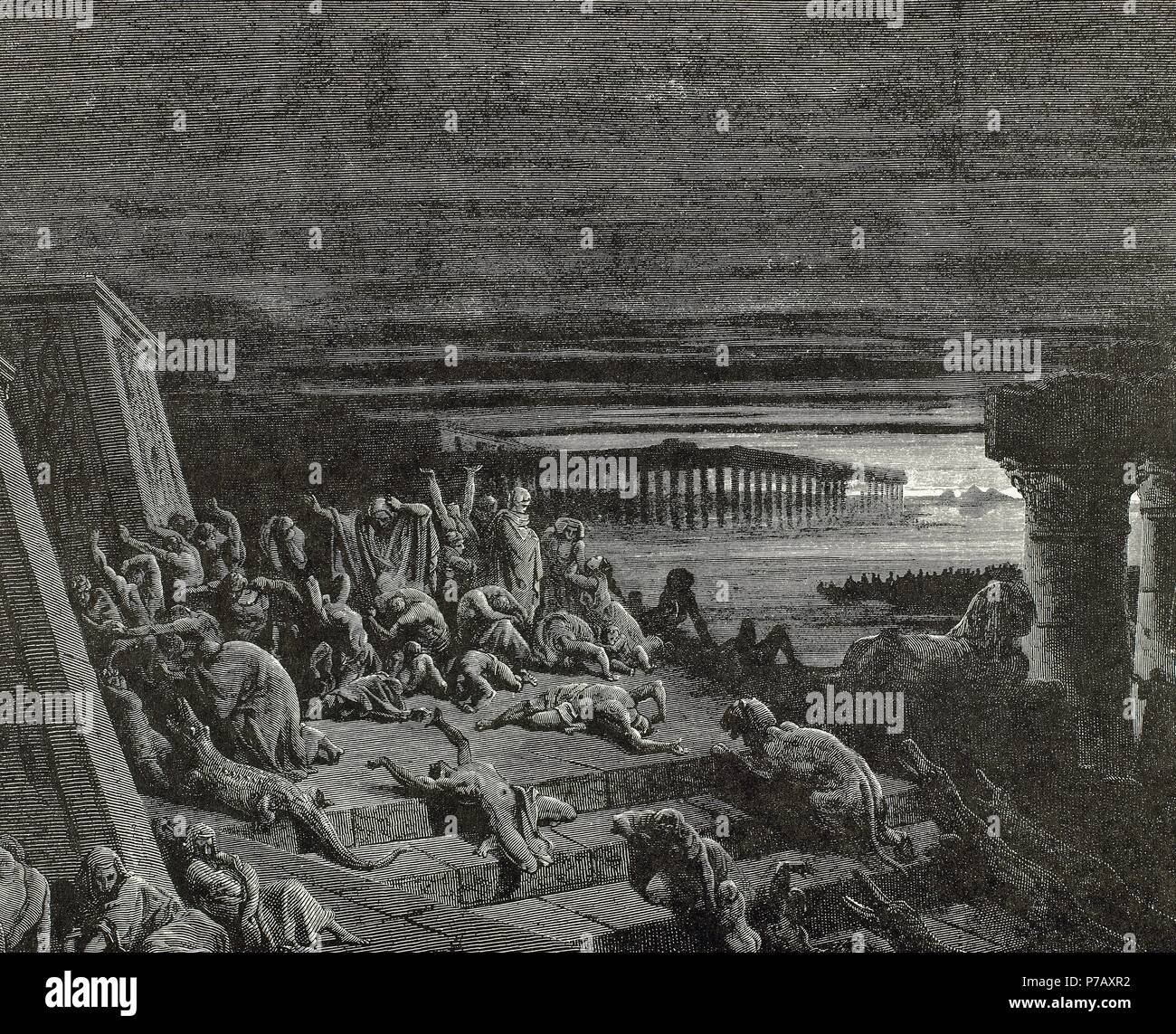 Plage der Finsternis. Das Buch Exodus. Kapitel 10, Verse 20 bis 23. Stich von Gustave Dore (1832-1883). Stockfoto