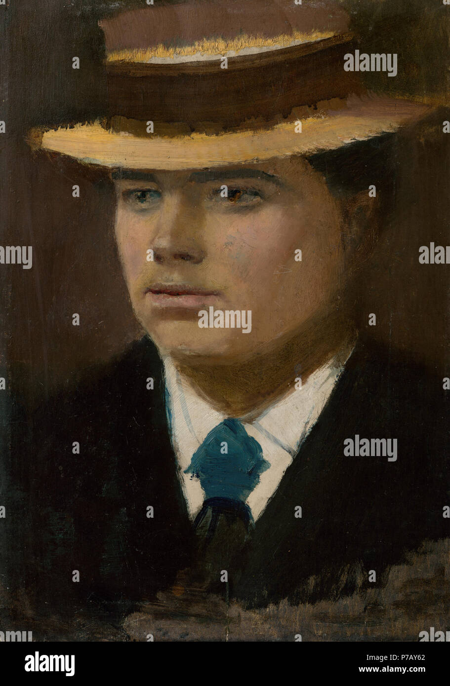 50 Ladislav Mednyánszky - Junger Mann in einem Strohhut-O3270-Slowakische Nationalgalerie Stockfoto