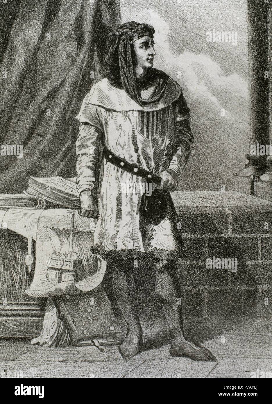 Jakob II. (1267-1327), genannt das gerechte. König von Aragon, Sizilien und Graf von Barcelona, Valencia, Sardinien und Corsica. Porträt. Kupferstich, 19. Jahrhundert. Stockfoto