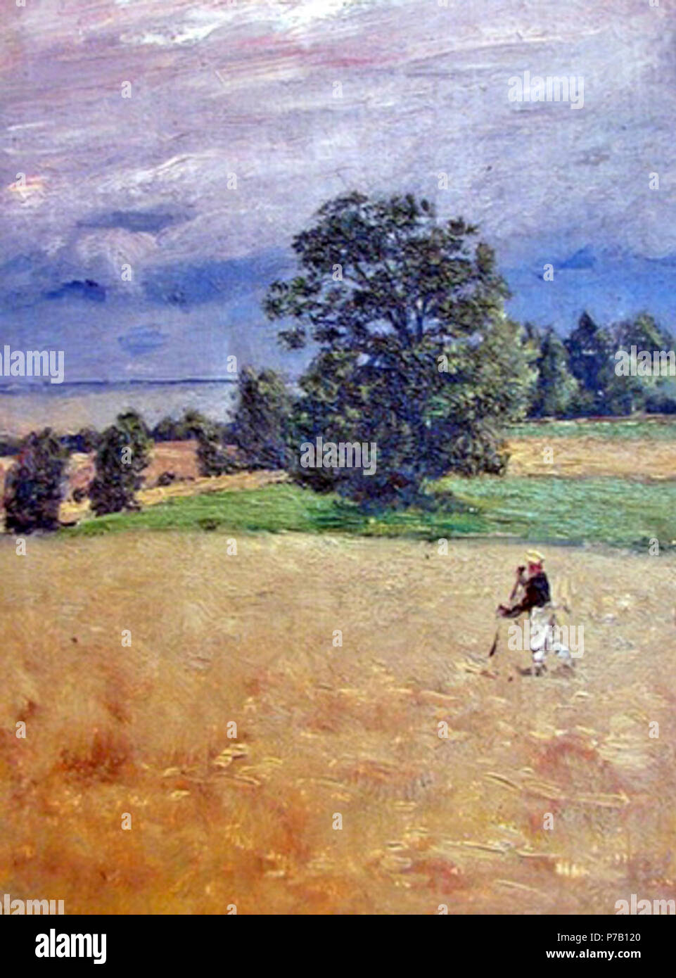 Englisch: Auf einem Feld geerntet, bevor der Sturm. 1900. Öl auf Leinwand. 26 x 17 cm. Private Sammlung:. 1900. ,. 26 17. . N/A59 Nikolay szhatom Dubovskoy Na Pol pered grozoy 1900 Stockfoto