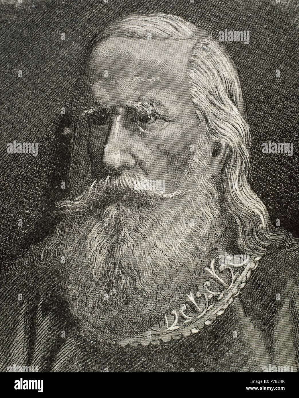 Alfonso II. von Asturien (c.760-842). Genannt der keusche. König von Asturien. Kupferstich von Serra Pausas, 1882. Stockfoto