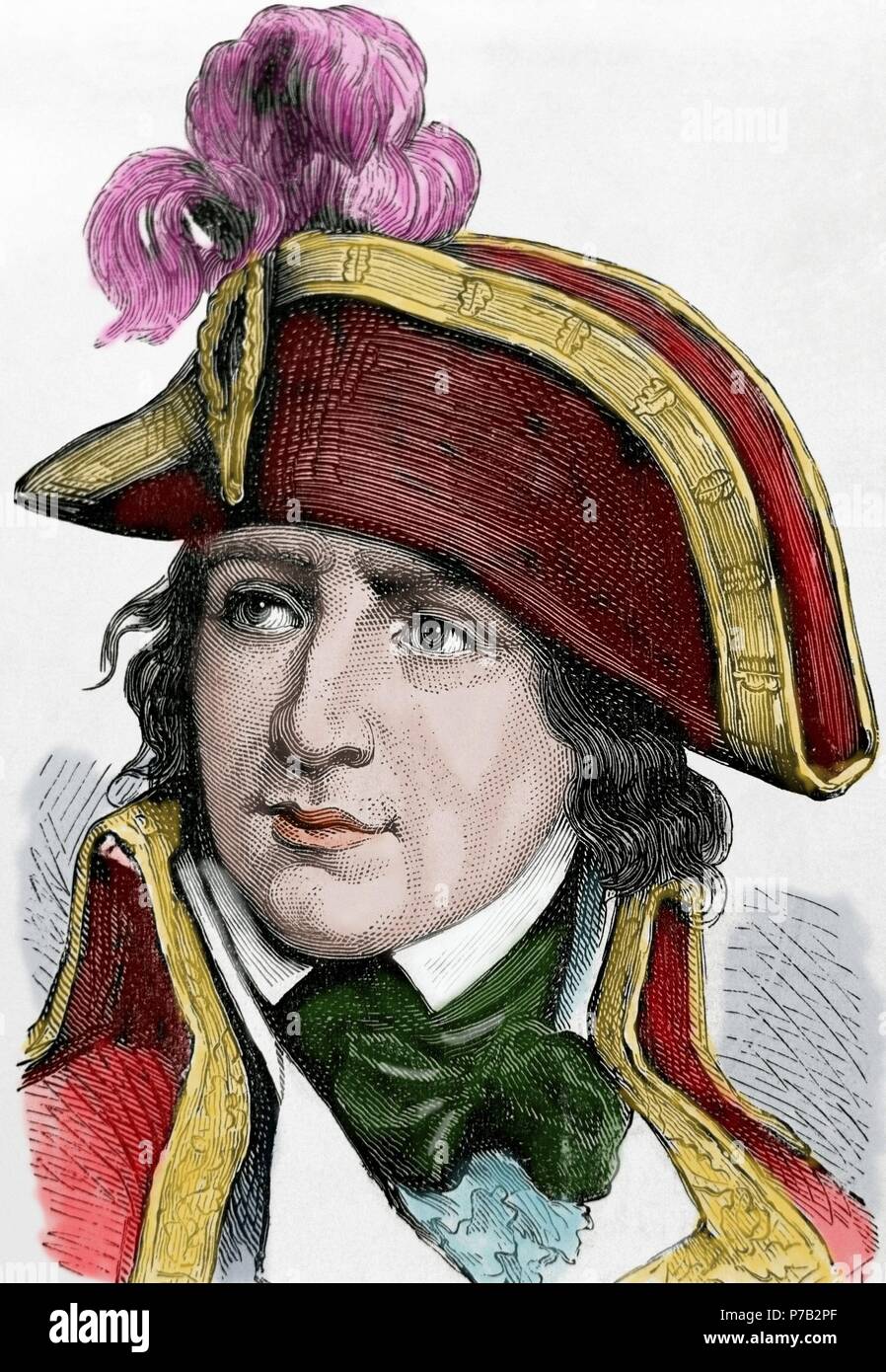 Jean-Charles Pichegru (1761-1804). Französischer General der Revolutionskriege. Gravur. Porträt. des 19. Jahrhunderts. Farbige. Stockfoto