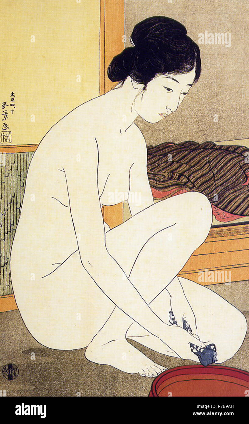 Englisch: Goyo Hashiguchi: Frau in Badewanne, 1915 Color Print, 45 x 25 cm. 1915 43 Goyo Baden-1915 Stockfoto