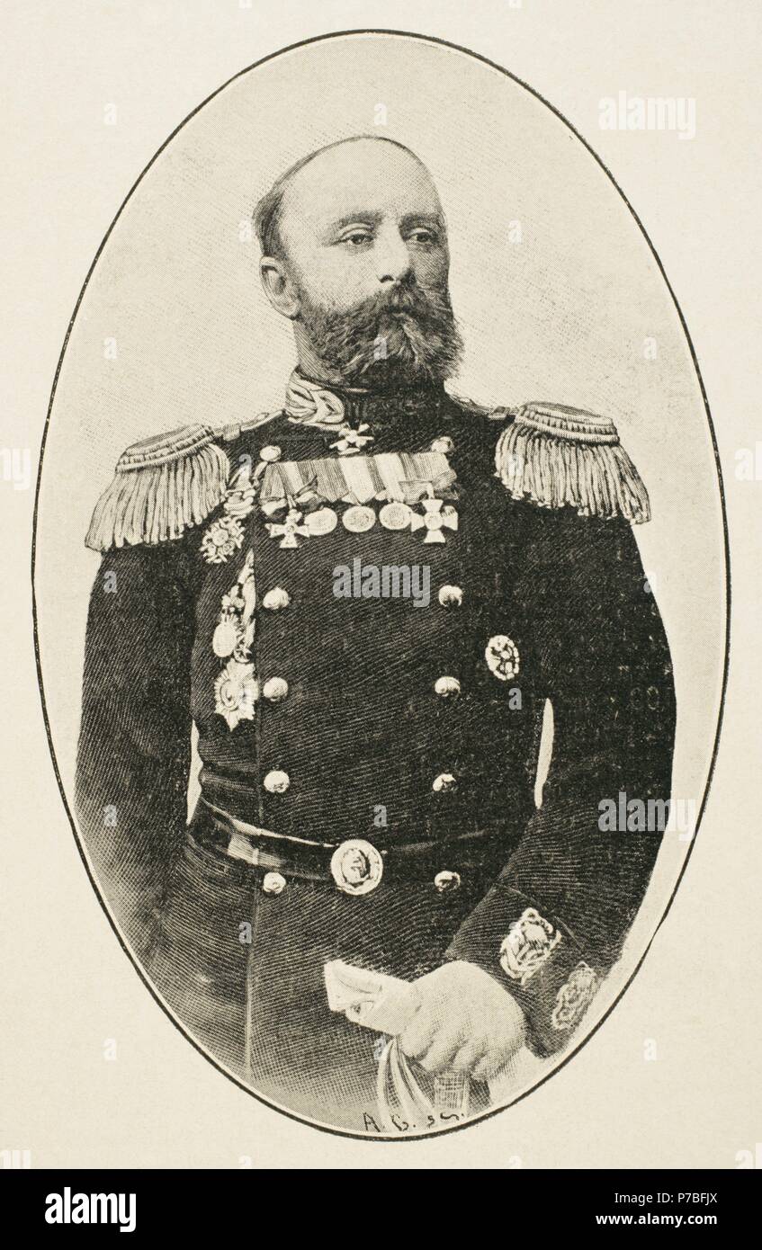 Wsewolod Fyodorovich Rudnev (1855-1913). Marineoffizier in der russischen Marine. Porträt. Gravur im 'La Ilustracion Espan_Ola y Americana", 1904. Stockfoto