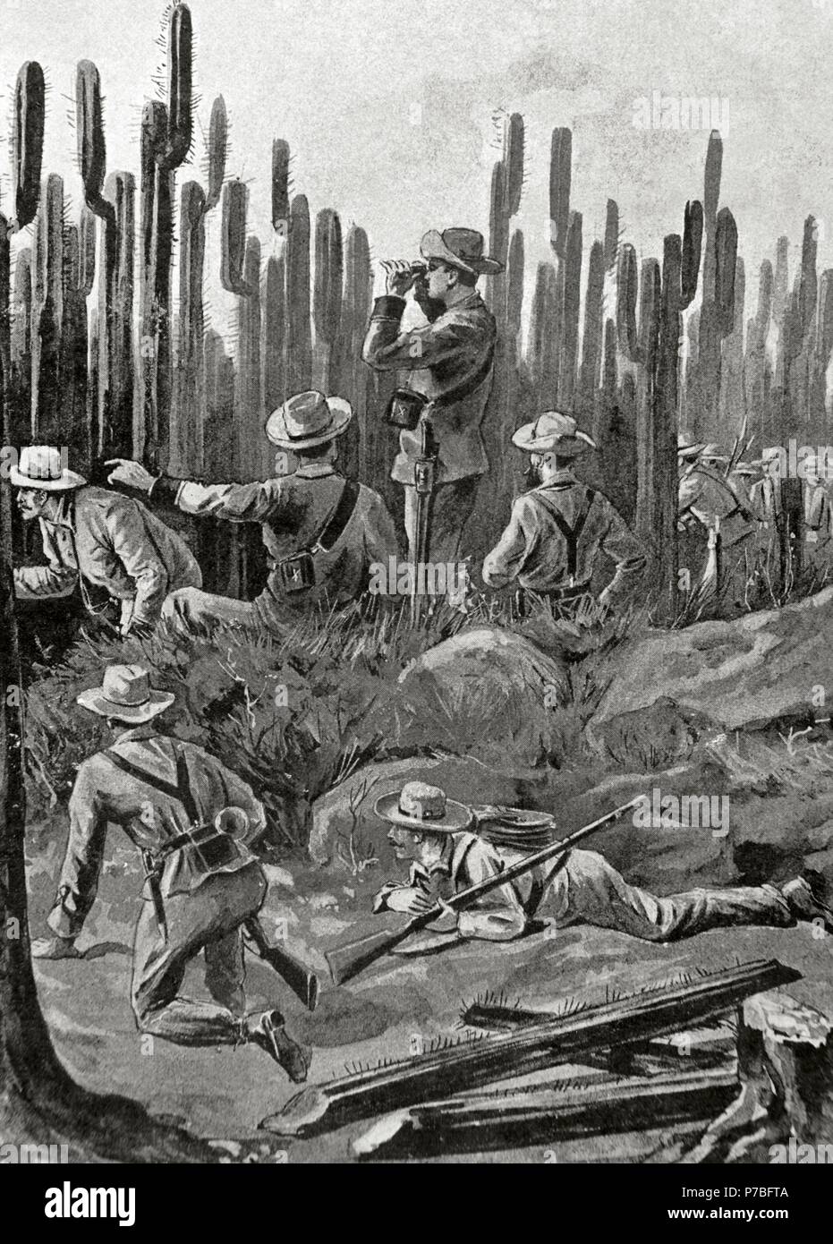 Spanisch-amerikanischen Krieg zwischen Spanien und den USA im Jahr 1898, aufgrund der US-Intervention in der Kubanischen Unabhängigkeitskrieg. Kuba. Ein natürlicher Graben. Gravur. 'La Ilustracio n Iberi Ca', 1898.". Stockfoto