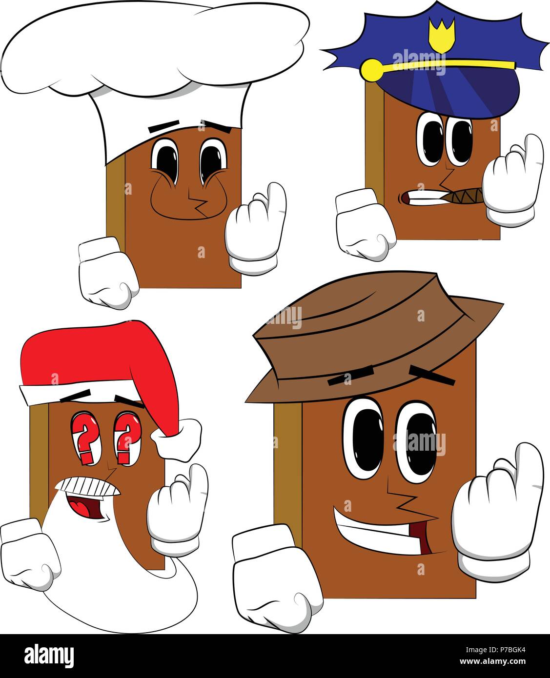 Bücher lädt es zu kommen. Comic Book Collection mit Kostüm Gesichter. Ausdrücke Vektor einrichten. Stock Vektor