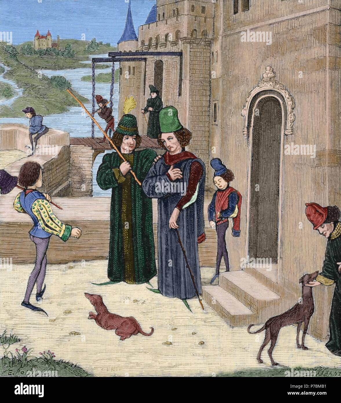 John V, Herzog der Bretagne (ca.1340-1399) genannt, den Eroberer. Chronik des Jean Froissart. Kupferstich, 1881. Farbige. Stockfoto