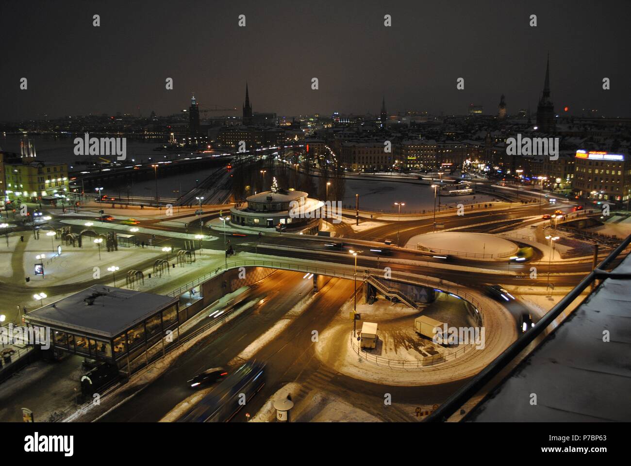 Schweden. Stockholm. Panorama der Stadt in der Nacht vom Katarina Aufzug. Stockfoto