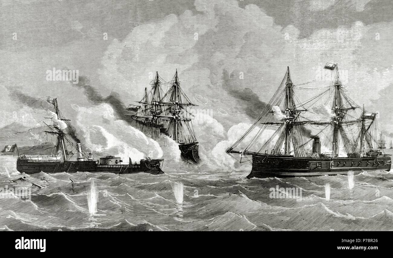 Krieg Der Pacific 1879 1883 Konflikt Zwischen Chile Und Peru Und Bolivien Chilenische Marine Kupferstich Von Eugenio Vera La Ilustracion Espanola Y Americana 1879 Stockfotografie Alamy