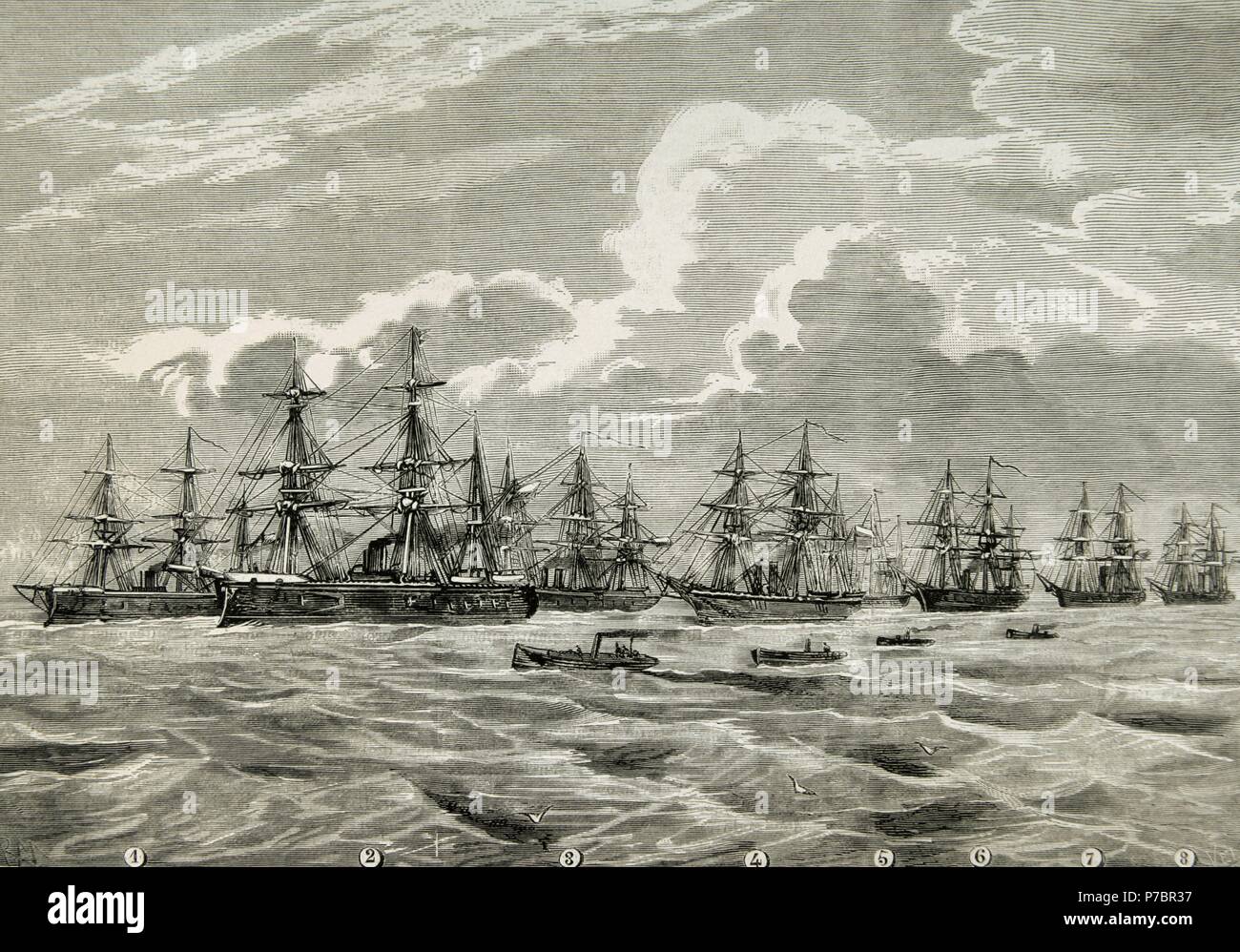 Krieg Der Pacific 1879 1883 Konflikt Zwischen Chile Und Peru Und Bolivien Chilenische Marine Kupferstich Von Eugenio Vera La Ilustracion Espanola Y Americana 1879 Stockfotografie Alamy