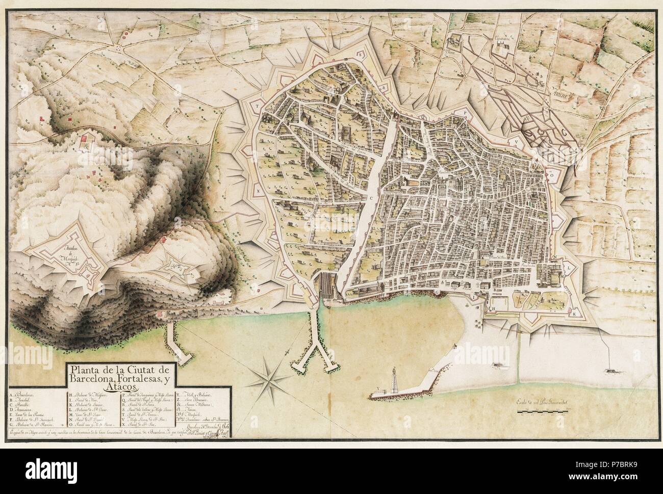 Spanien. Katalonien. Barcelona. 18. Jahrhundert Karte (1740). Kopieren