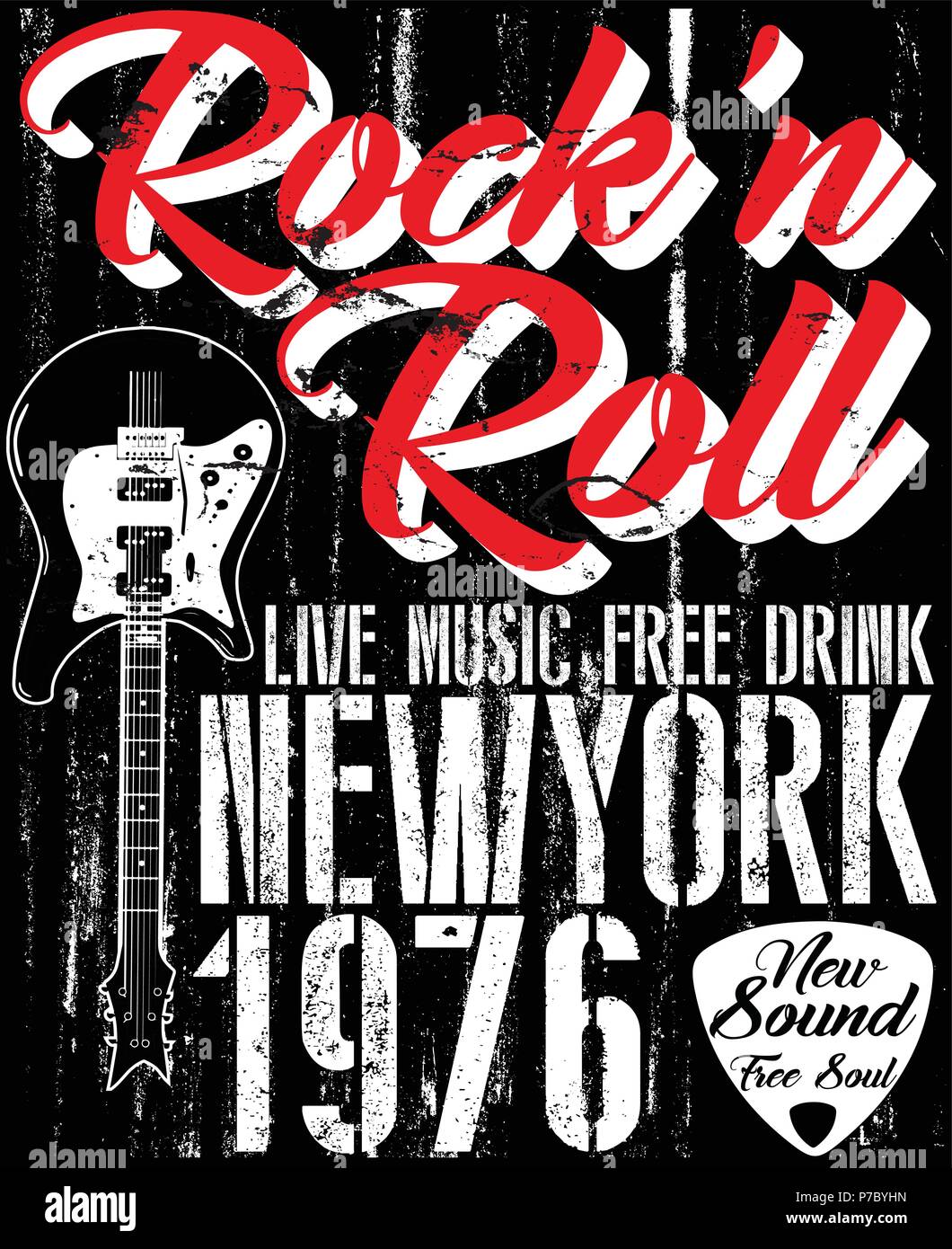 Rock Poster monochrome Hipster vintage Label; Abzeichen; flayer' hard rock' für Poster oder ein T-Shirt drucken mit E-Gitarre; Blitz Stock Vektor
