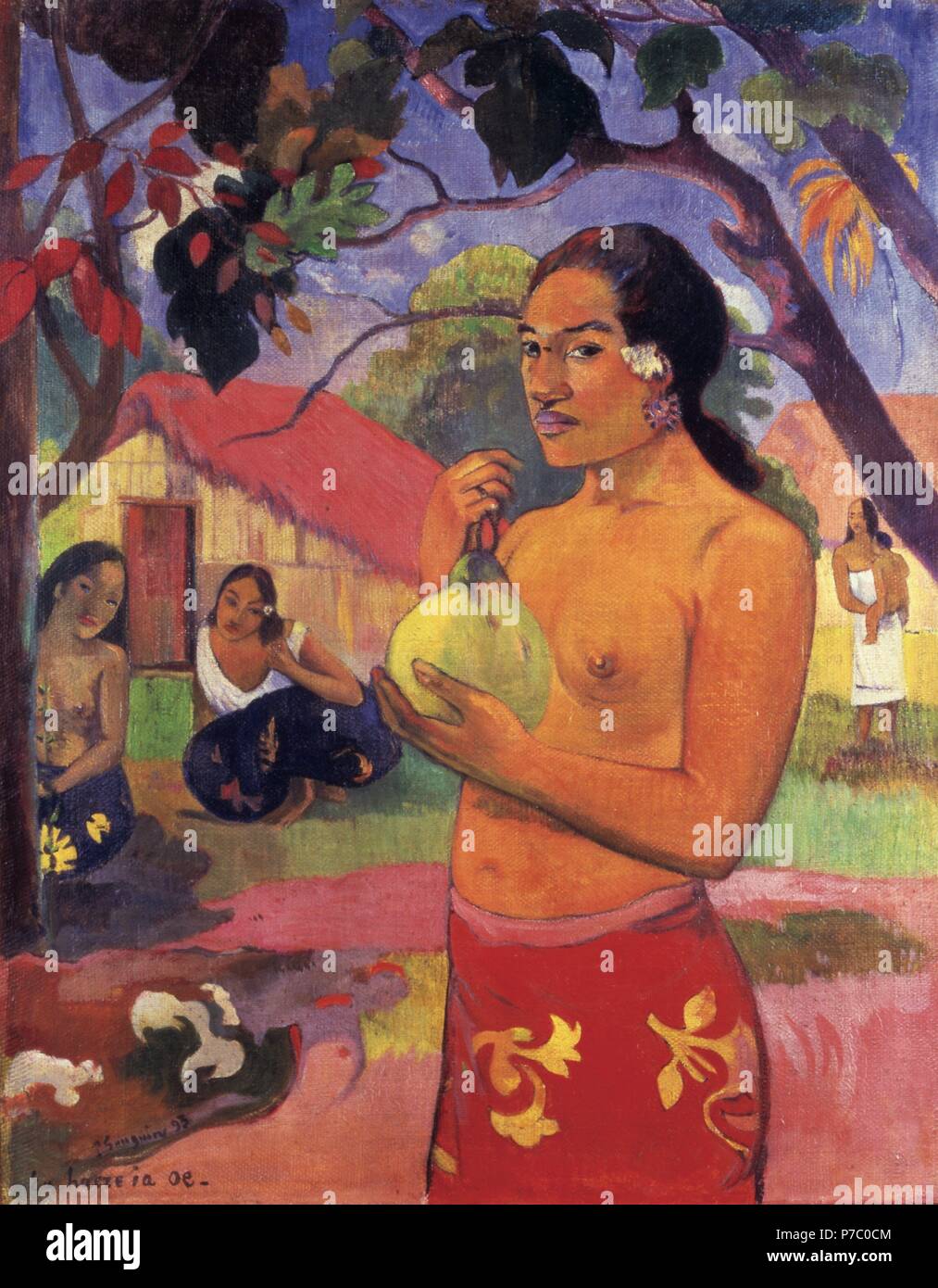 Ea Ia Haere Oe! (Mujer con Mango). Museum: MUSEO DEL ERMITAGE SAN PETERS RUSIA. Stockfoto