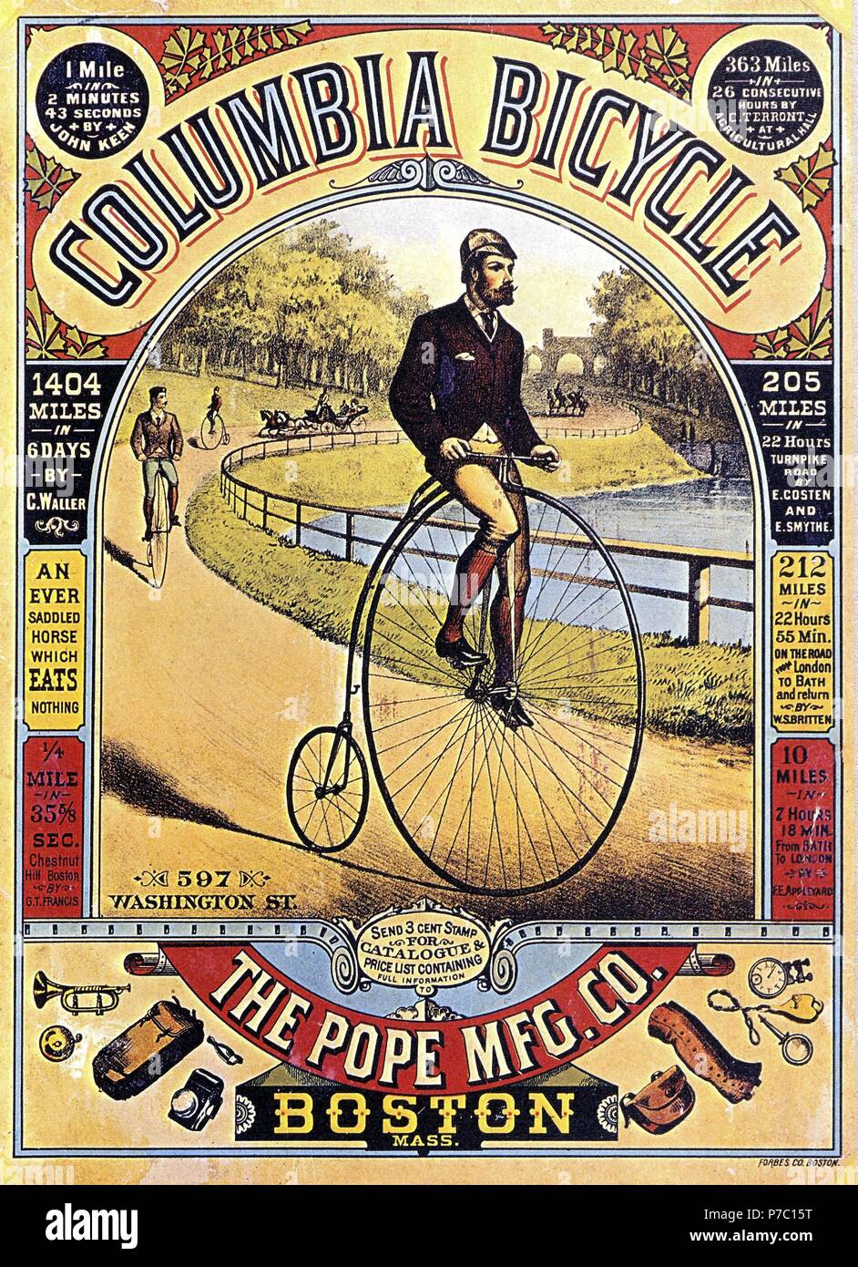 Poster de' Columbia Fahrrad, der Papst Mfg Co en Boston'/1890. Museum: BELLA C. LANDAUER SAMMLUNG NEW YORK USA. Stockfoto