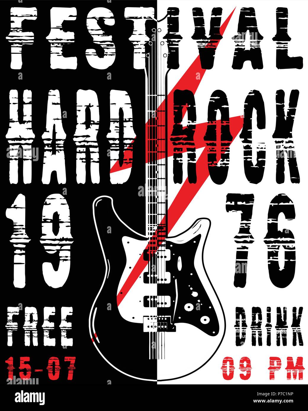 Cool grunge Hand gezeichnet E-Gitarre mit verzerrten Text. Rock Star Stock Vektor