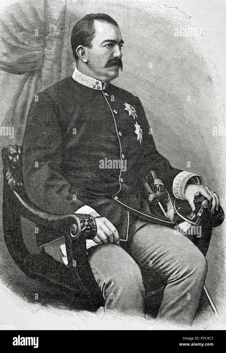 Milan ich (1854-1901). König von Serbien. Kupferstich von R. BrendAmour in unserem Jahrhundert, 1883. Stockfoto