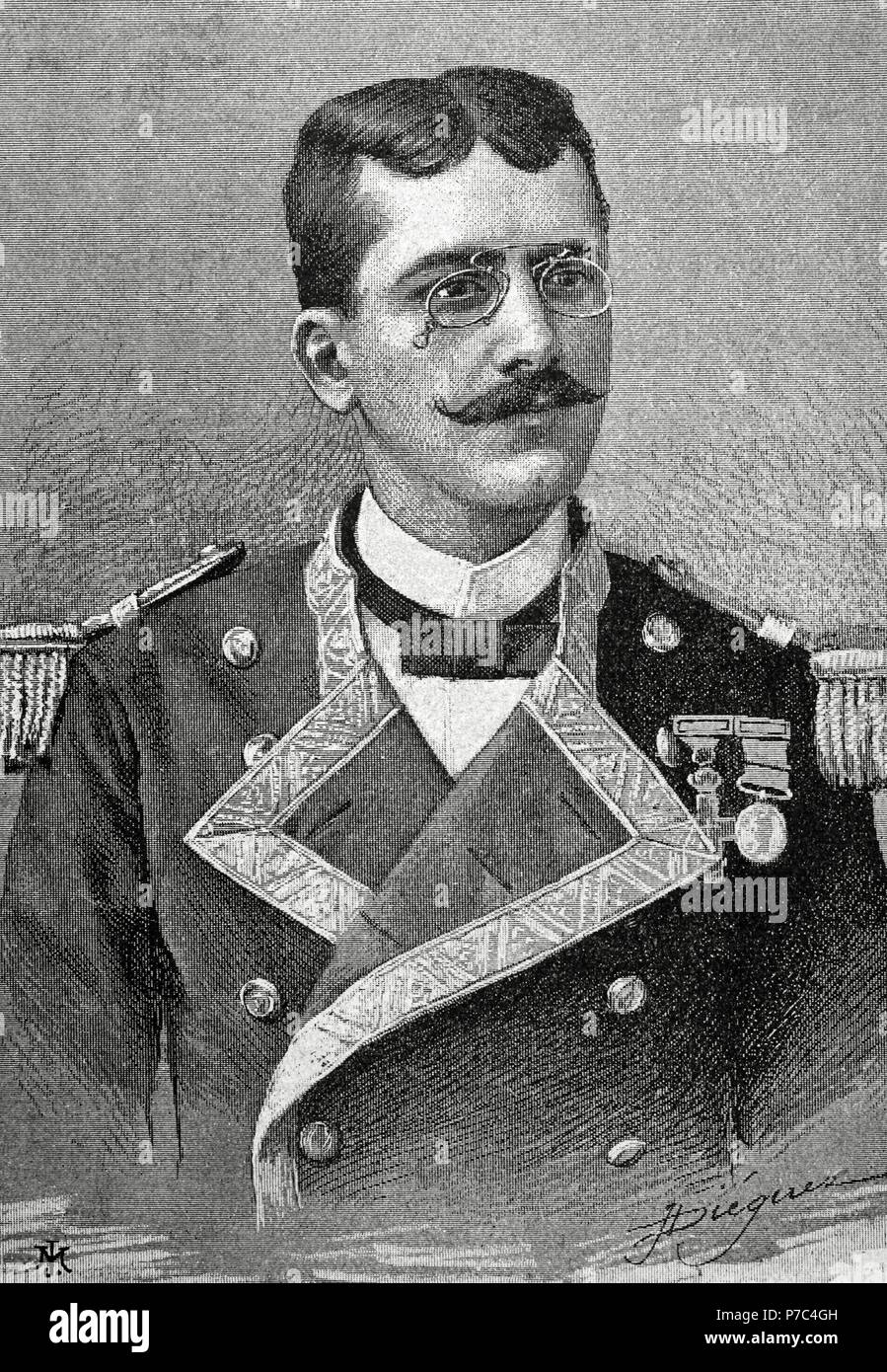 Pedro de Mercader y de Zufia (1857-1928). Kapitän-General von Cadiz. Kupferstich von J. Dieguez. Der Abbildung. Hispano-amerikanische Zeitschrift, 1890. Stockfoto