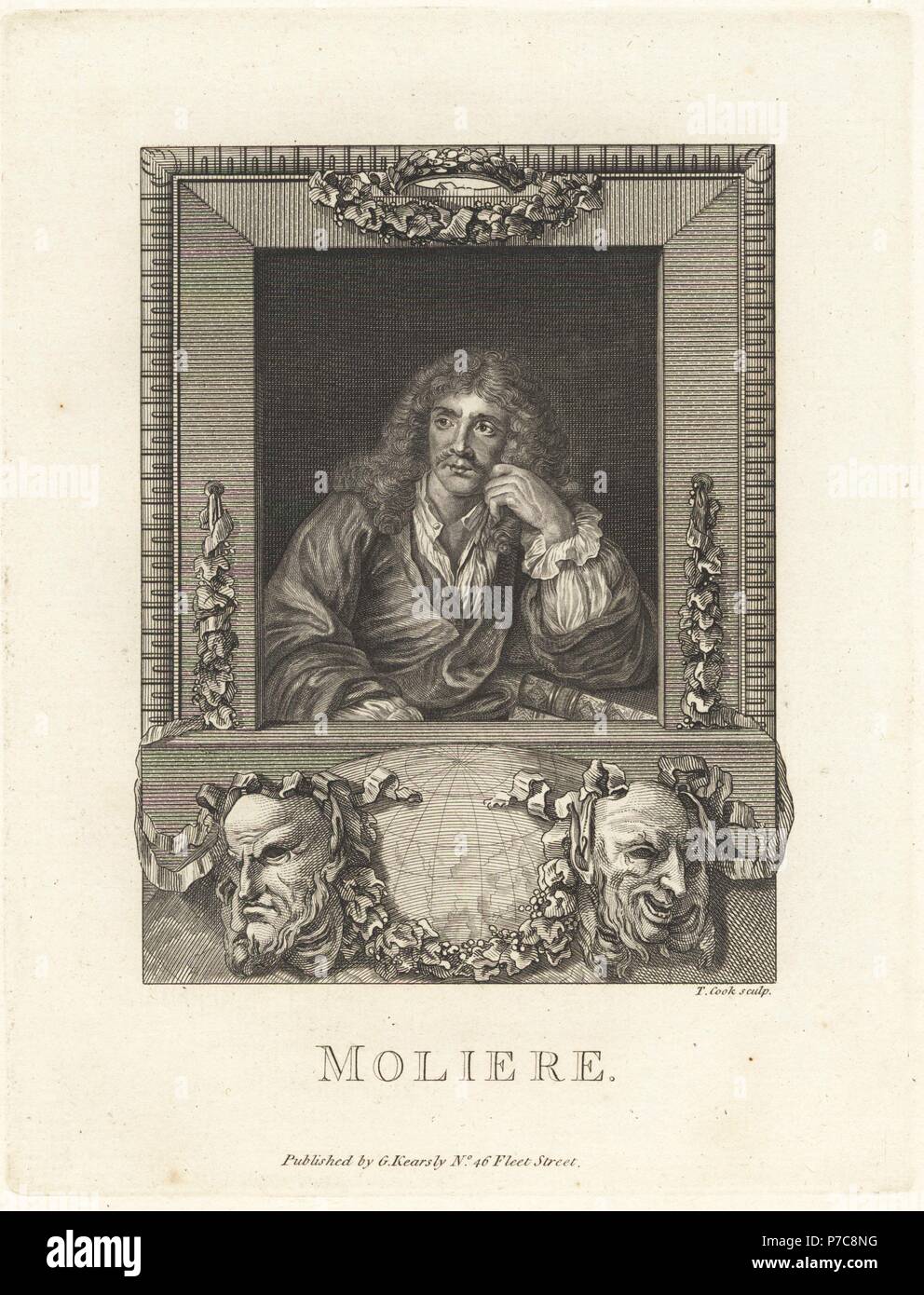 Molière, Jean-Baptiste Poquelin, französischer Dramatiker und Schauspieler. Kupferstich von Thomas Cook von der Kupferplatte Magazin oder monatliche Schatz, G. Kearsley, London, 1778. Stockfoto