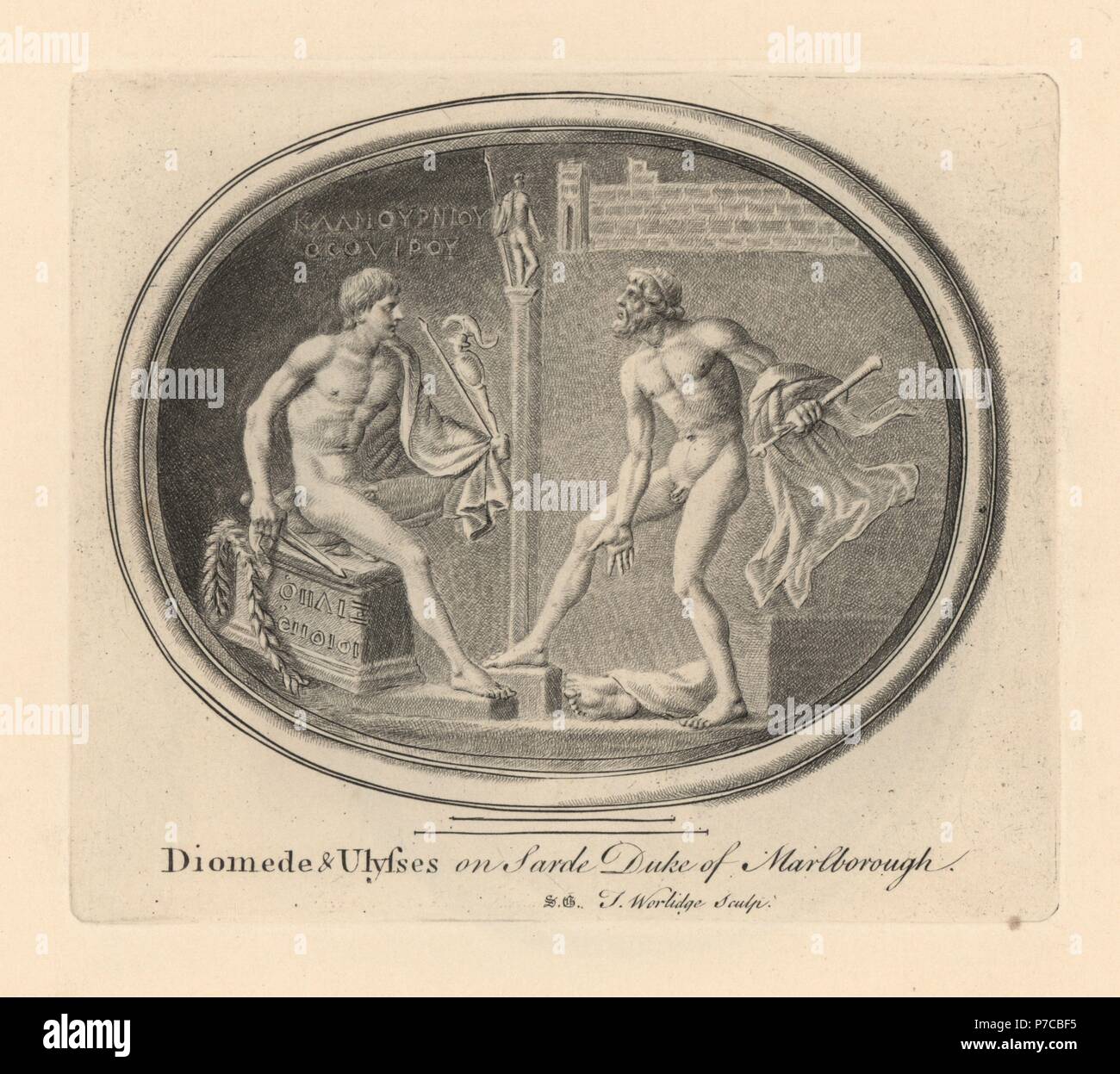 Diomedes und Odysseus das Palladium aus Troja auf Sarde in der Duke of Marlborough Sammlung zu stehlen. Kupferstich von Thomas Worlidge von James Vallentins eine hundert und acht Stiche aus antiken Perlen, 1863. Stockfoto