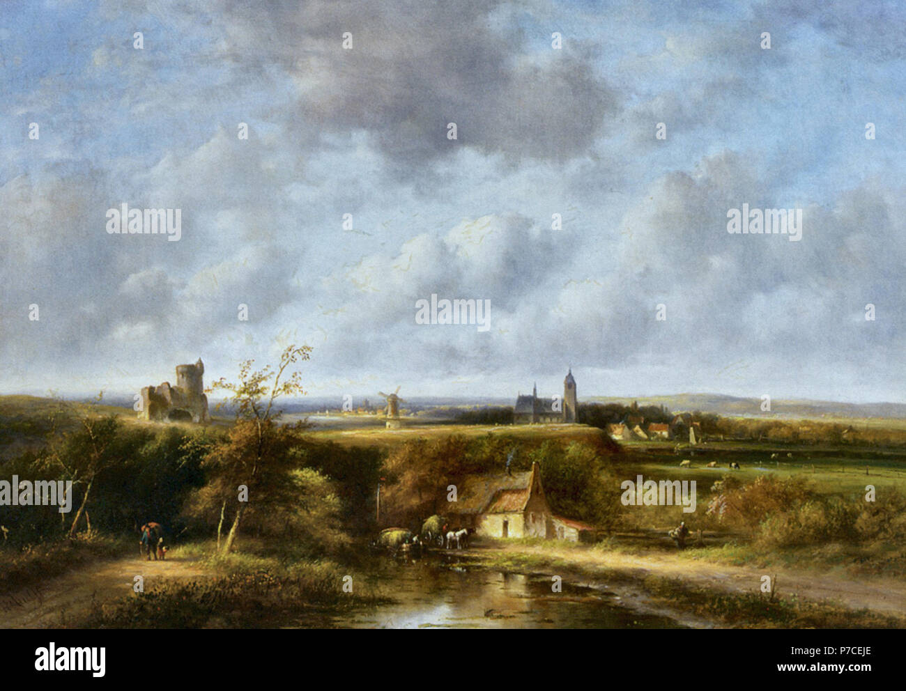 Morel Jan Evert - ein umfangreiches Sommer Landschaft mit Bauern, die von einem Bauernhof ein Dorf in der Ferne Stockfoto