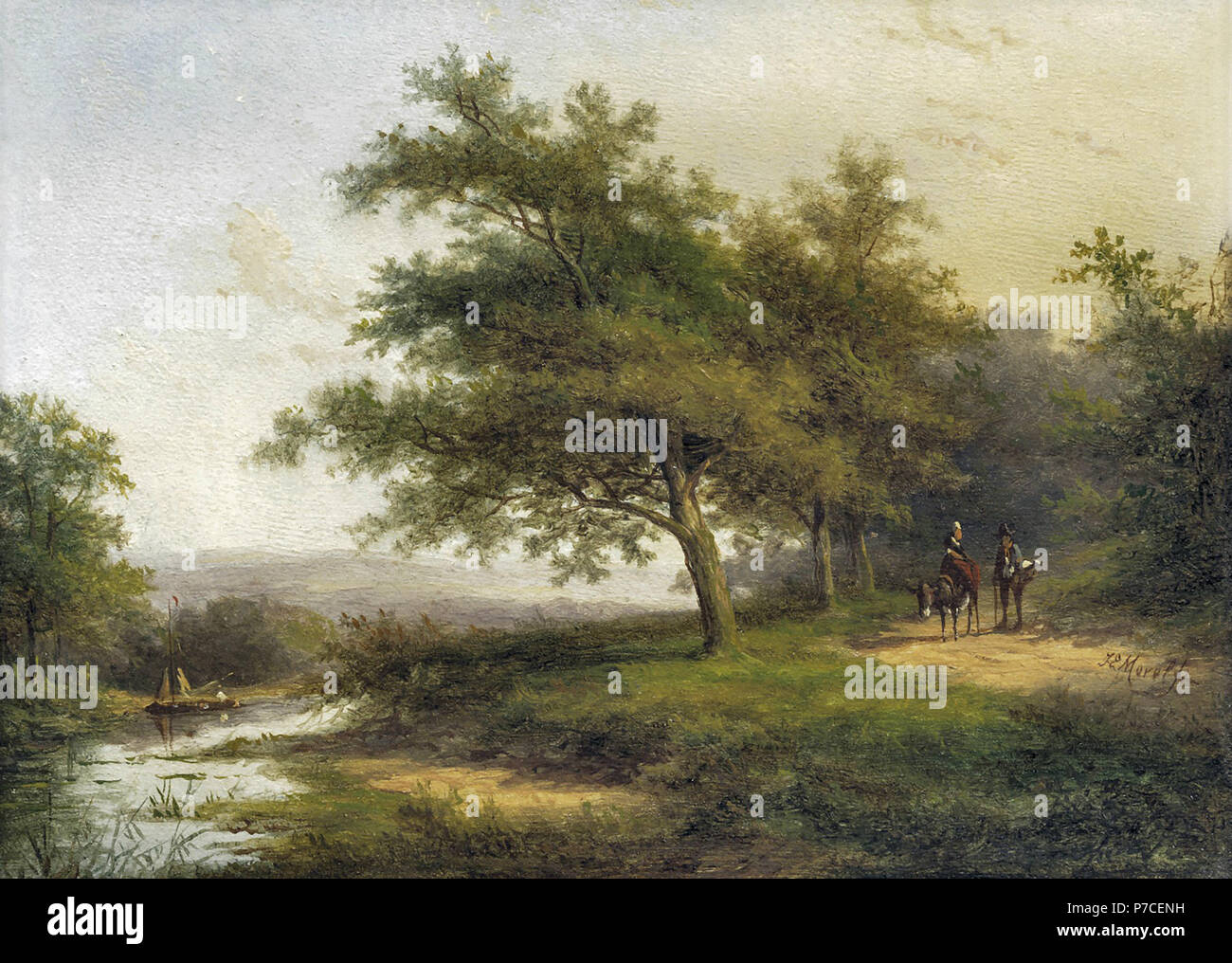 Morel Jan Evert - bewaldete Landschaft mit Figuren auf einem Pfad. Stockfoto