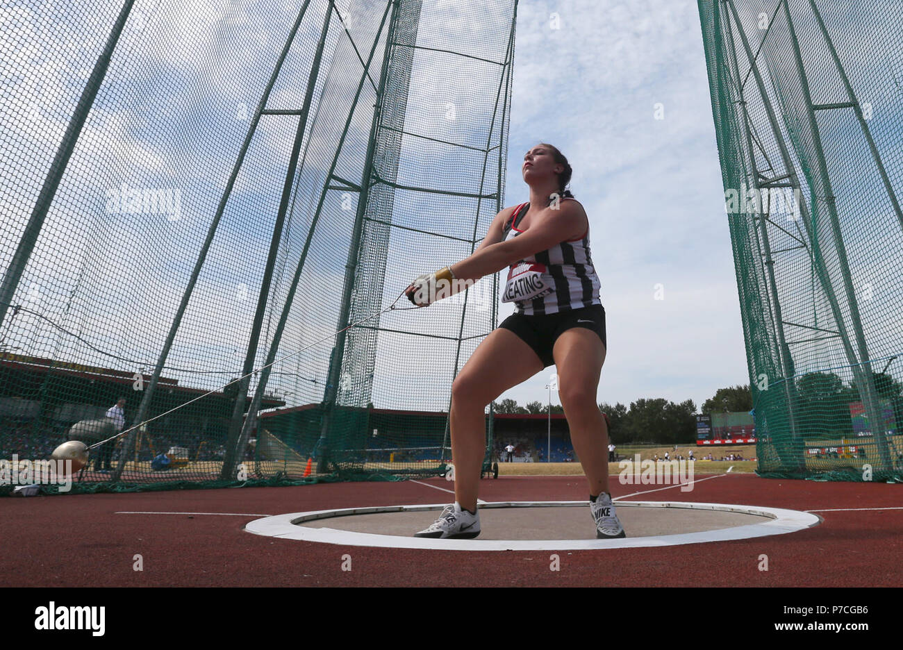 Großbritanniens Rebecca Keating konkurriert in Hammer der Frauen während der Letzten Tag Zwei der Muller britischen Leichtathletik EM Throw an Alexander Stadium, Birmingham. Stockfoto
