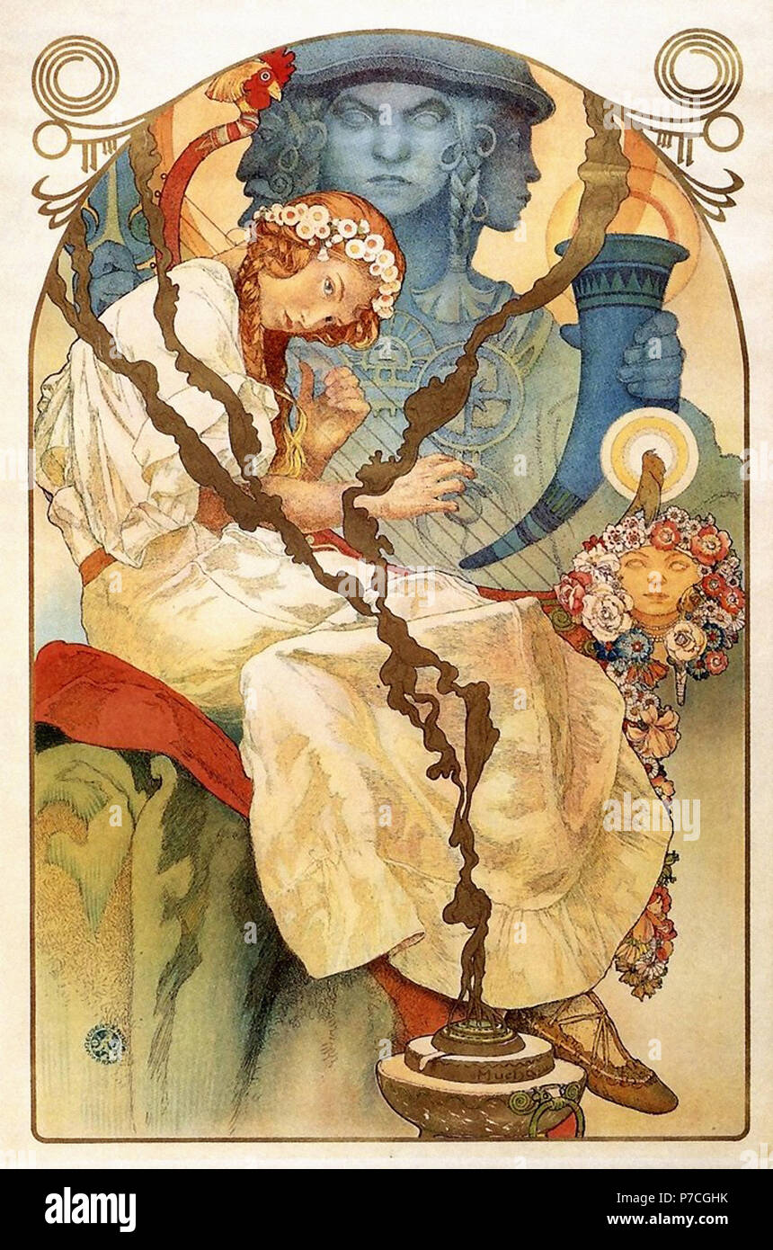 Mucha Alphonse Maria - Het Slavische Epos-expositie Poster Stockfoto