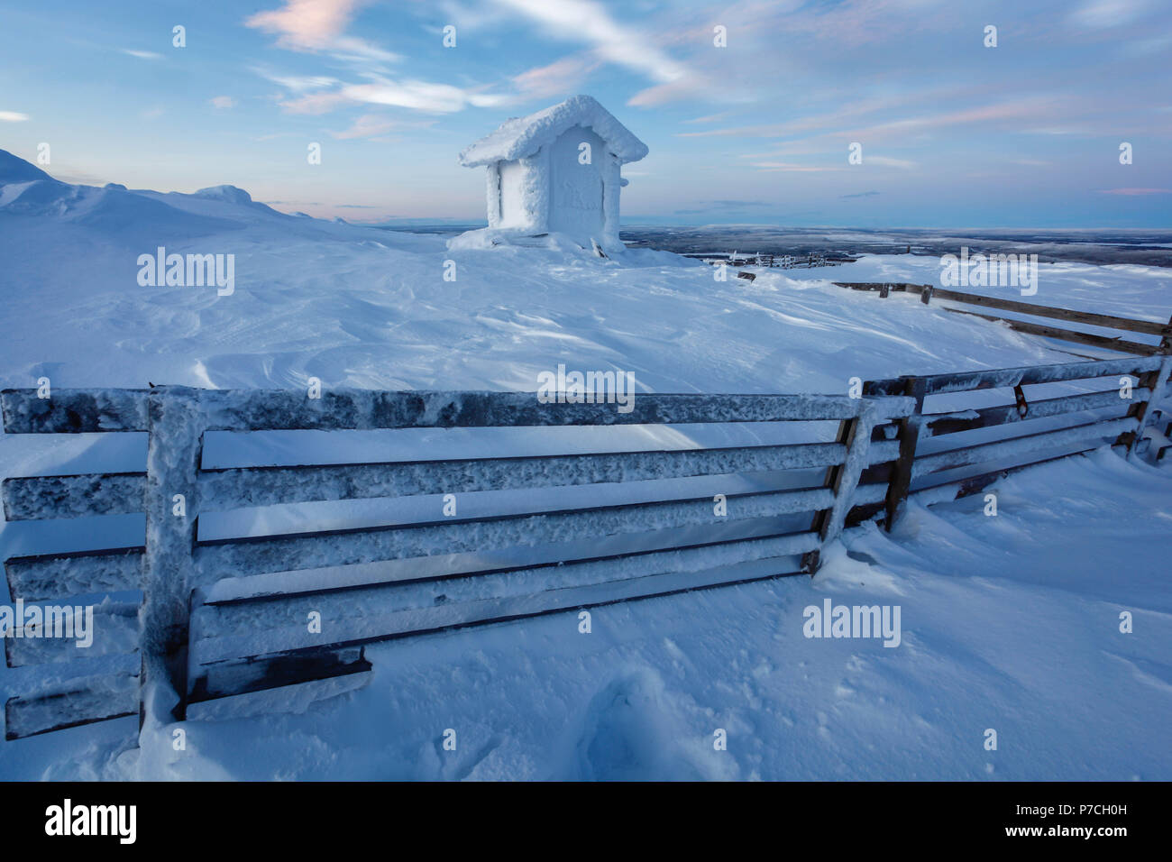 Winter Szene aus fiel Olostunturi in Muonio, Finnland, Lappland Stockfoto