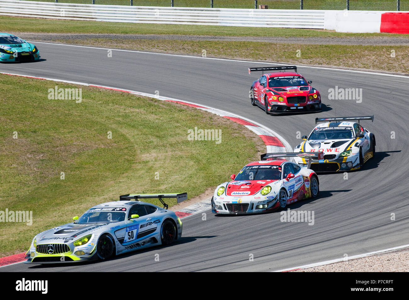 Mercedes AMG-GT 3, FIA-GT3, Porsche 911 GT3 R, BMW M6 GT3, der Bentley Continental GT 3, Nürburgring 24h Rennen 2017, Rheinland-Pfalz, Deutschland, Europa Stockfoto