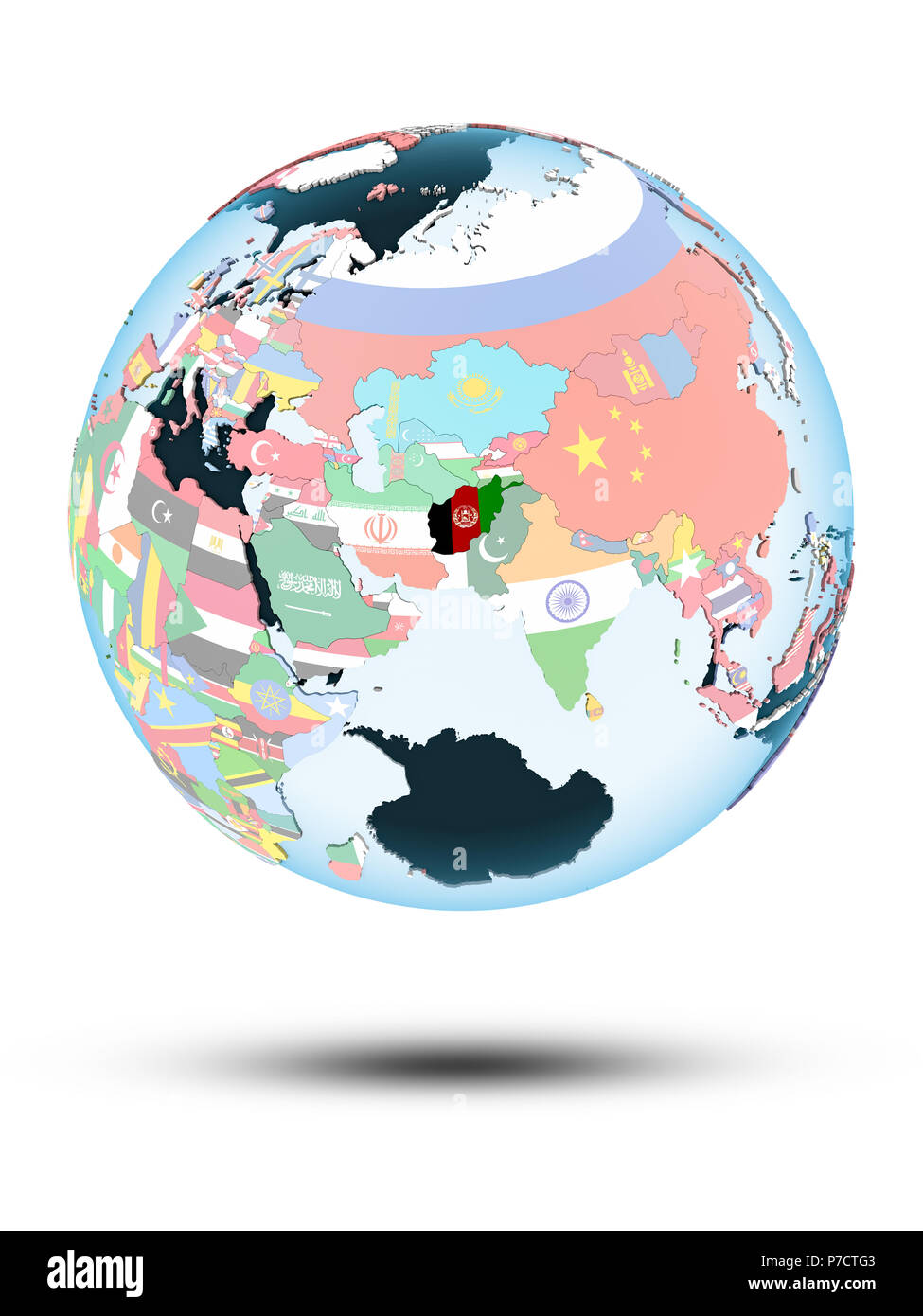Afghanistan auf politische Globus mit Schatten auf weißem Hintergrund ...