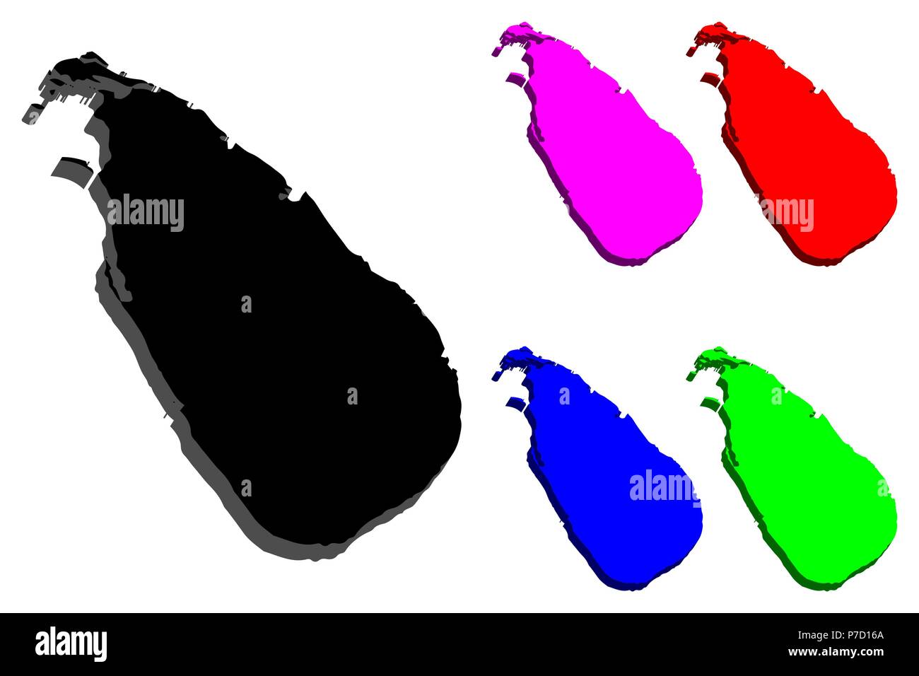 3D-Karte von Sri Lanka (Demokratische Sozialistische Republik Sri Lanka, Ceylon) - Schwarz, Rot, Lila, Blau und Grün-Vector Illustration Stock Vektor