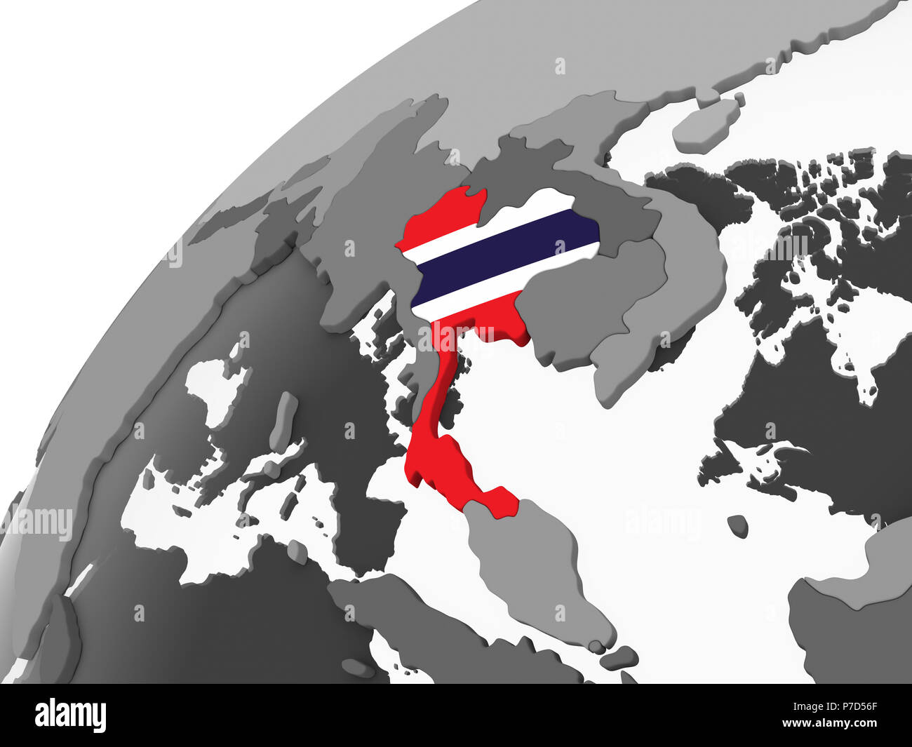 Thailand auf Grau politische Globus mit embedded Flagge. 3D-Darstellung. Stockfoto