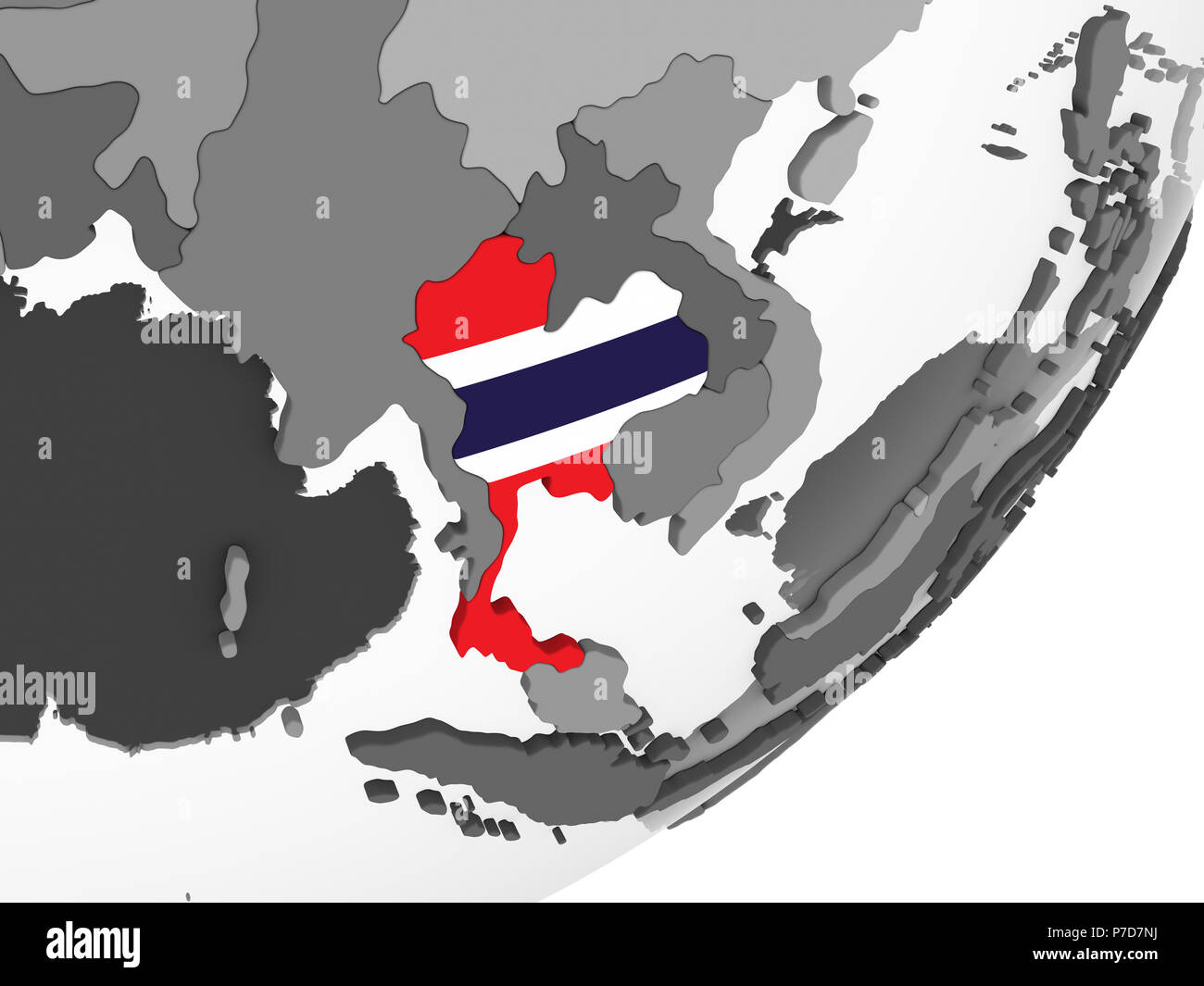 Thailand auf Grau politische Globus mit embedded Flagge. 3D-Darstellung. Stockfoto