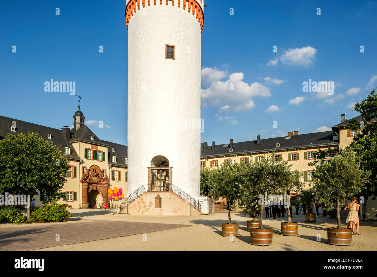 Mittelalterliche Bergfried, Weißen Turm, Innenhof, Landgraf's Castle, Bad Nauheim, Hessen, Deutschland Stockfoto