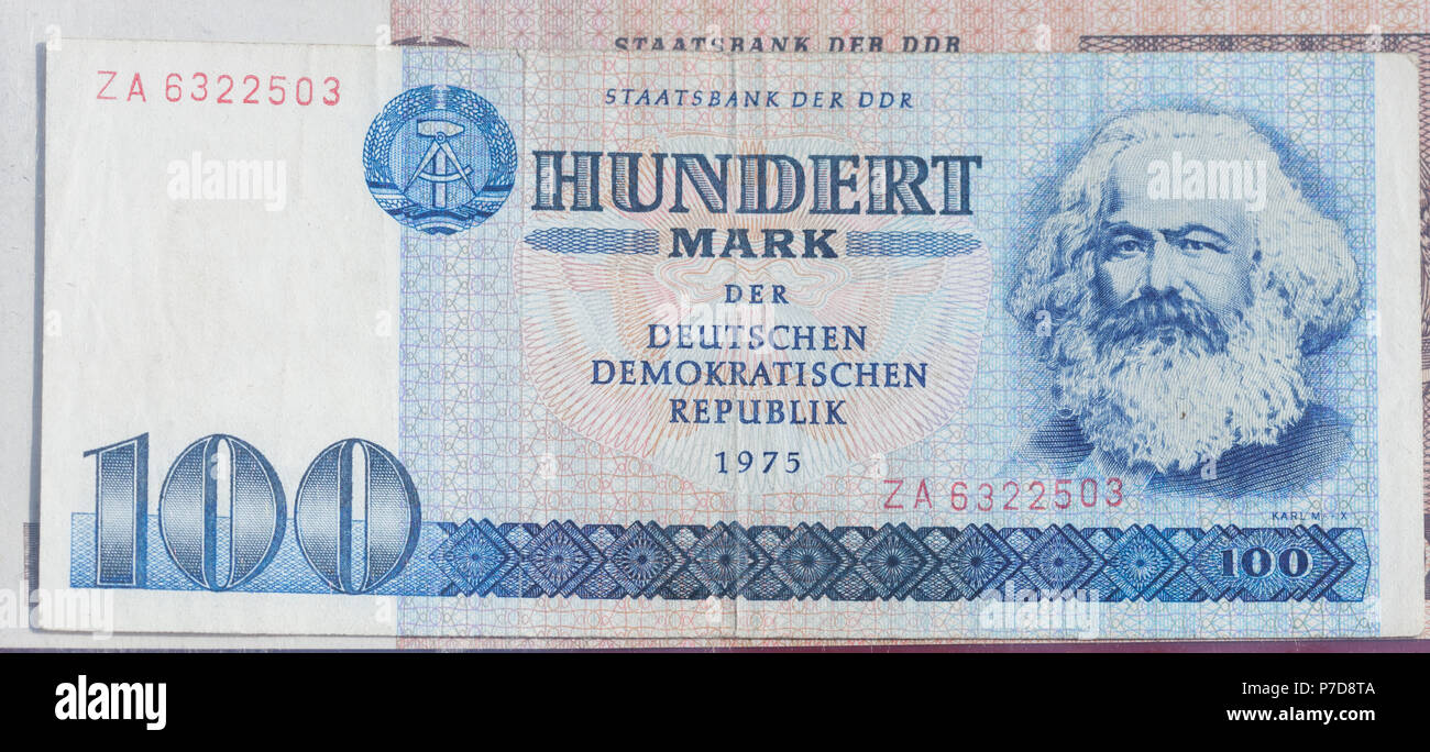 100 Mark der DDR, Banknote, Vorderseite Stockfoto