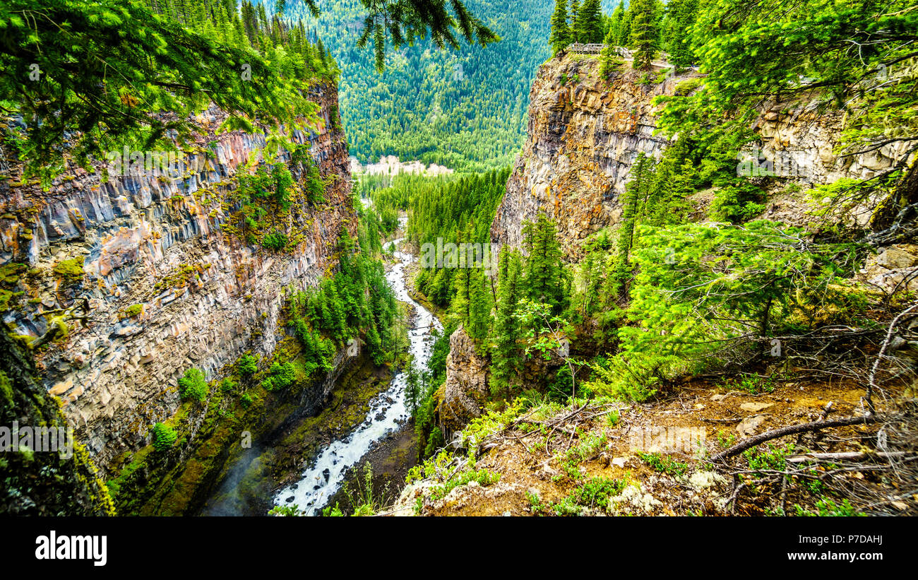 Spahats Creek tief in die Schlucht nach Spahats Falls und bevor es läuft in die Clearwater River im Wells Gray Provincial Park in British Columbia Kanada Stockfoto