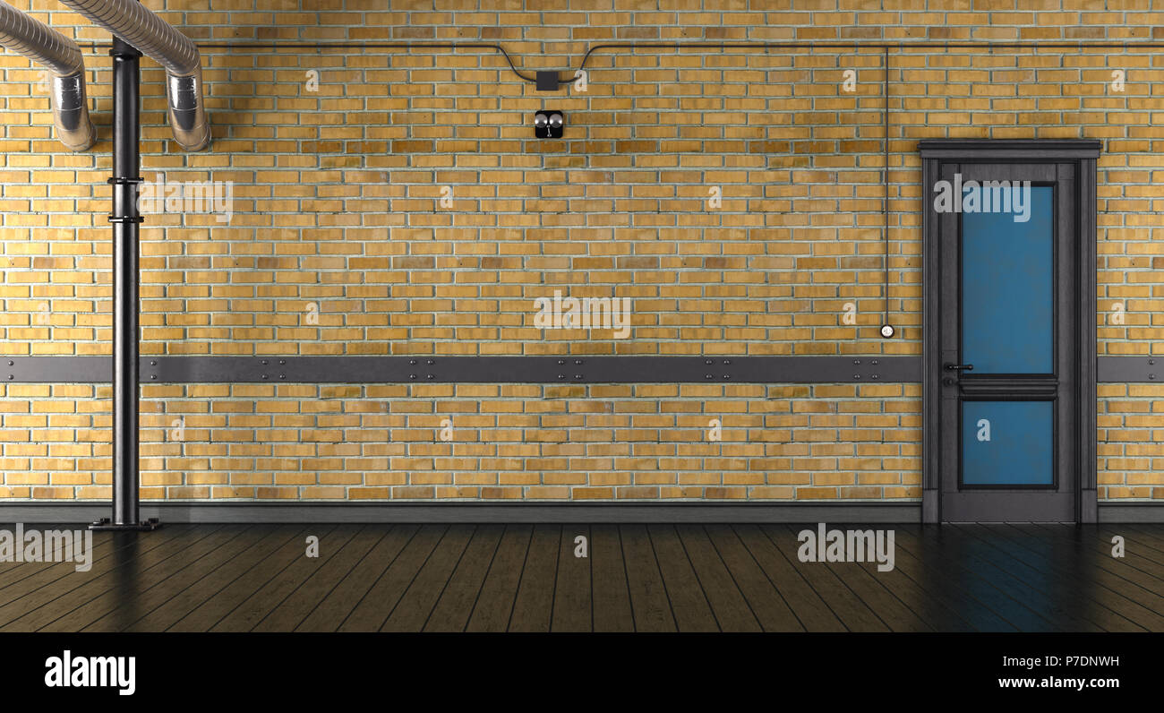 Leeren Raum mit Mauer und verschlossenen Tür in einem Loft - 3D-Rendering Stockfoto