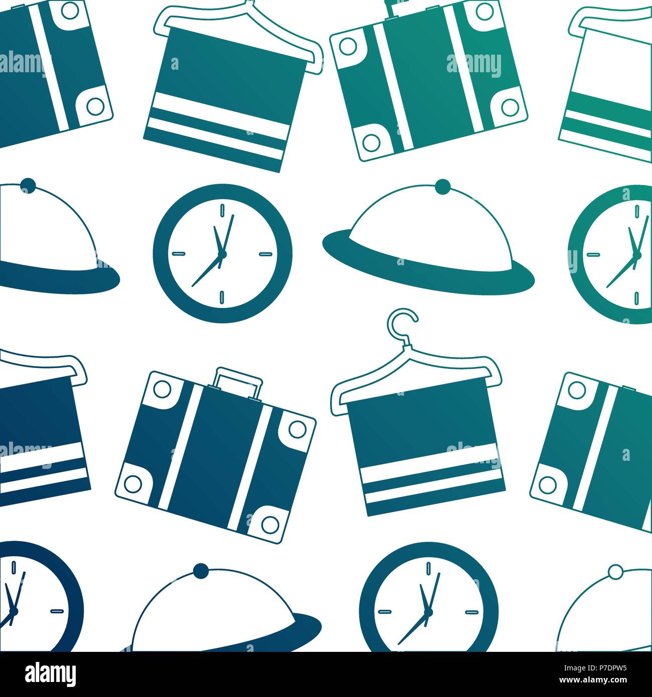 Hotel koffer Wecker Fach und handtuchhaken Hintergrund Vektor-illustration neon Design Stock Vektor