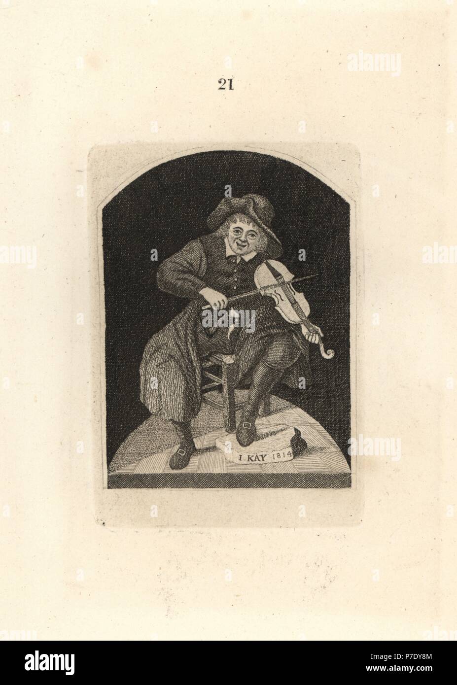 Der Geiger von Glenbirnie. Kupferstich von John Kay von A Series of Original Portraits und Karikatur Radierungen, Hugh Paton, Edinburgh, 1842. Stockfoto
