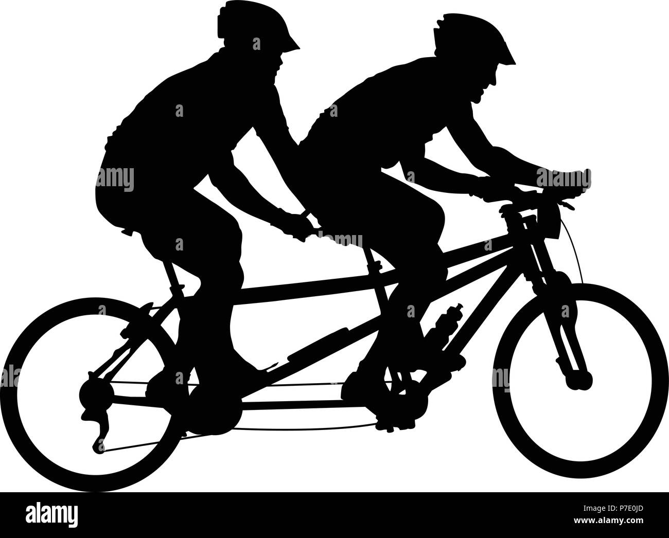 Tandem Fahrrad Silhouette - Radfahrer auf dem Fahrrad Stock Vektor