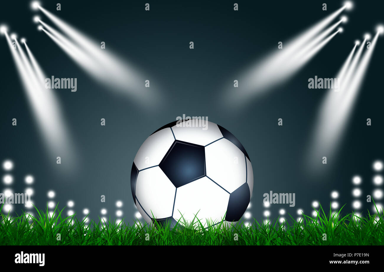 Sport Hintergrund mit einem Fußball-Ball auf dem Rasen Stockfoto