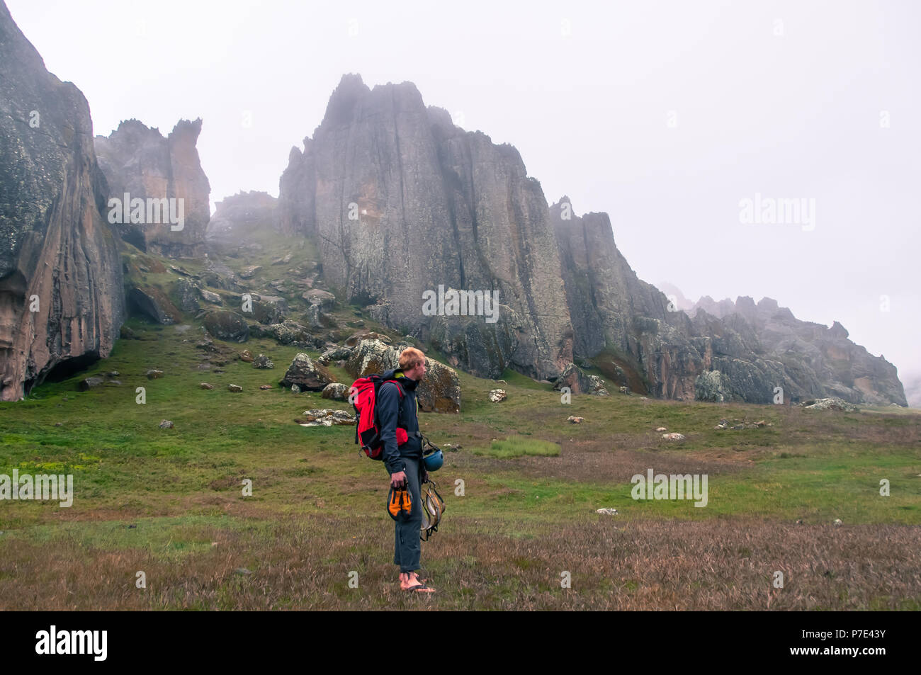 Kletterer an Hatun Machay, Huaraz, Ancash, Peru Stockfoto