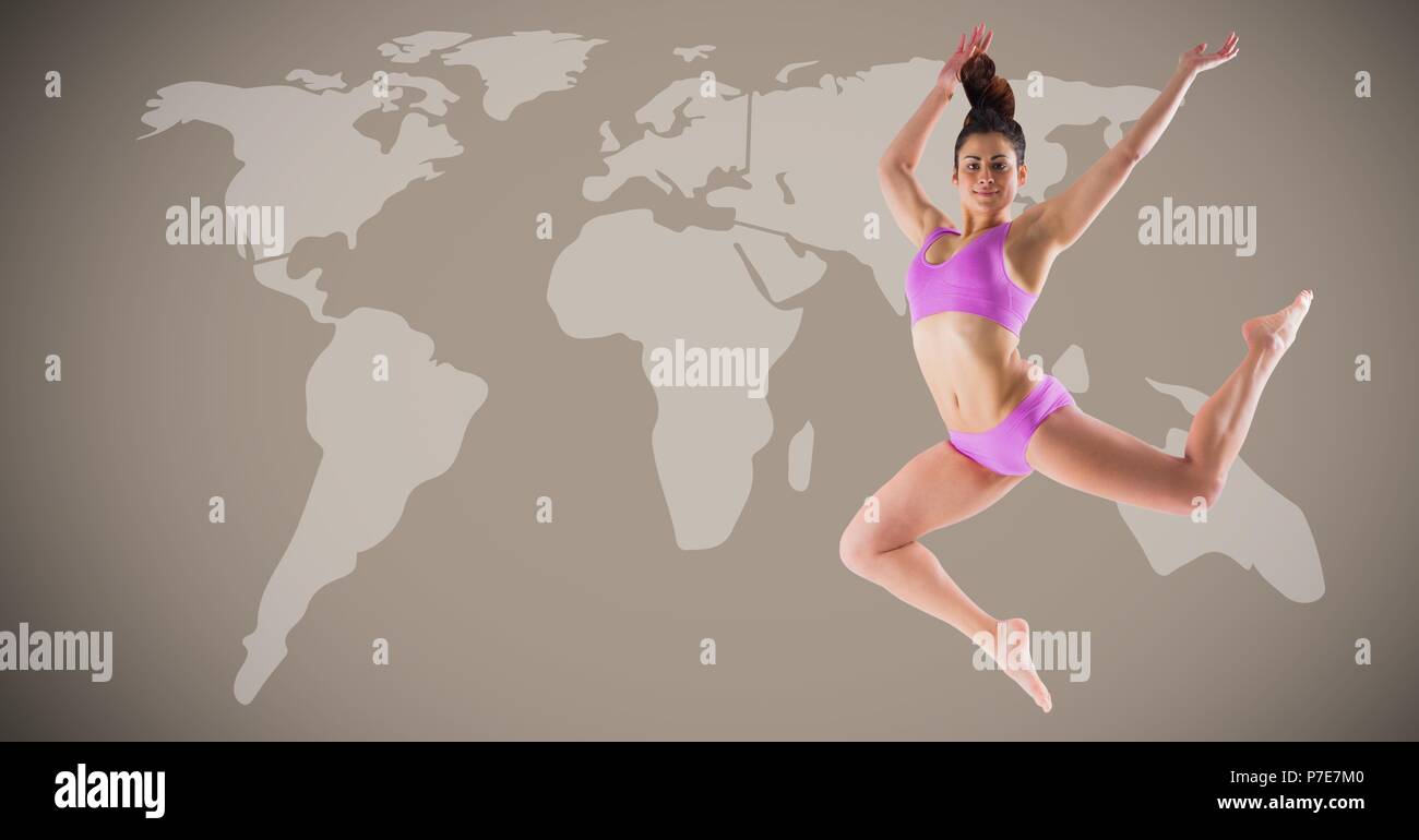 Tänzerin Frau mit Weltkarte Stockfoto
