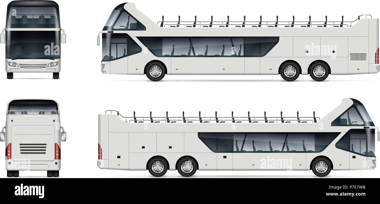 Tour bus Vektor mockup auf weißem Hintergrund für Fahrzeug Branding, Corporate Identity. Ansicht von der Seite, Front und Heck. Stock Vektor